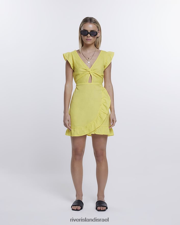 לבוש River Island שמלת מיני פשתן קטנה צהוב נשים BDZ4085334