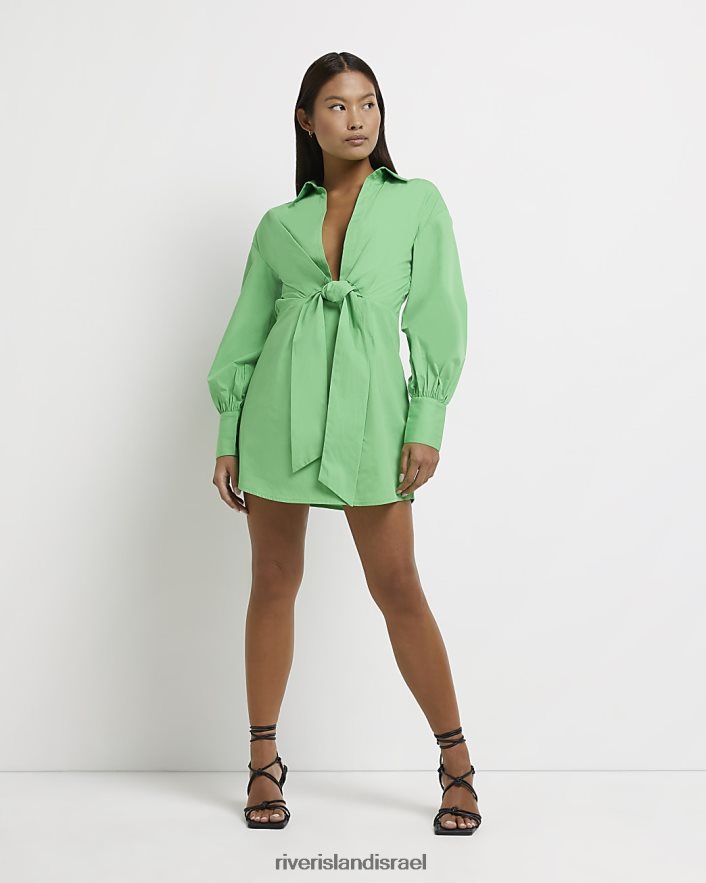 לבוש River Island שמלת מיני חולצת קשירה קטנה ירוק נשים BDZ4085337
