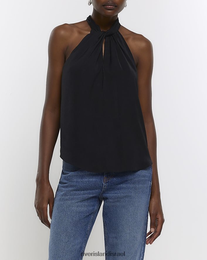 לבוש River Island חולצת צווארון סאטן שָׁחוֹר נשים BDZ408534