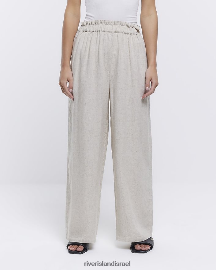 לבוש River Island מכנסיים קטנים עם רגליים רחבות עם פשתן אֶבֶן נשים BDZ4085340