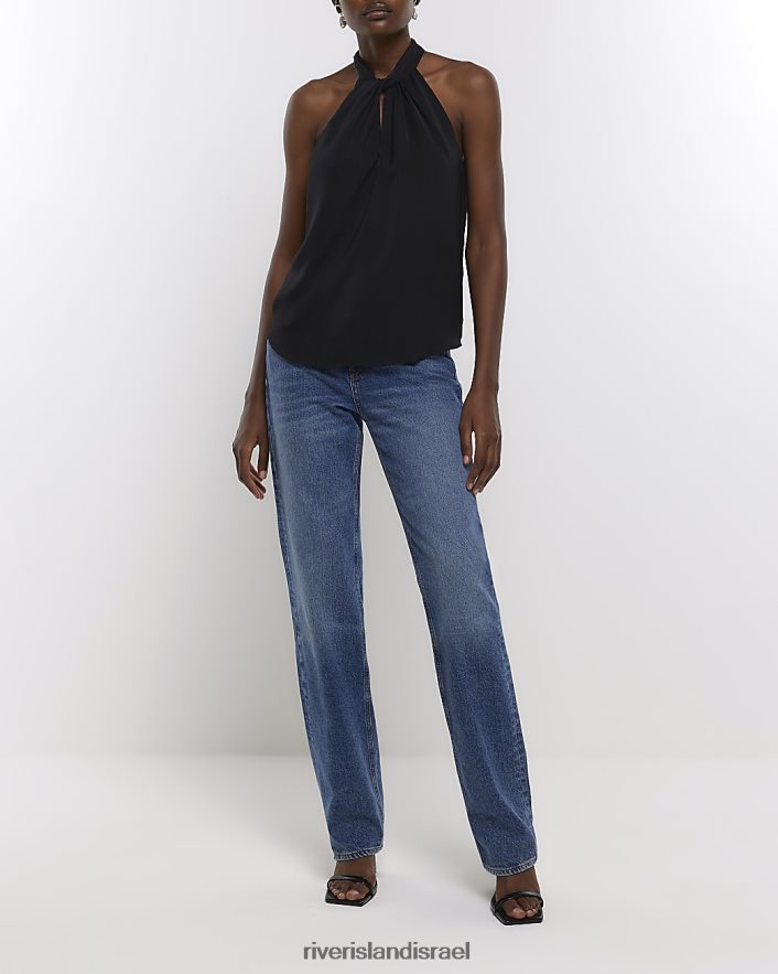 לבוש River Island חולצת צווארון סאטן שָׁחוֹר נשים BDZ408534