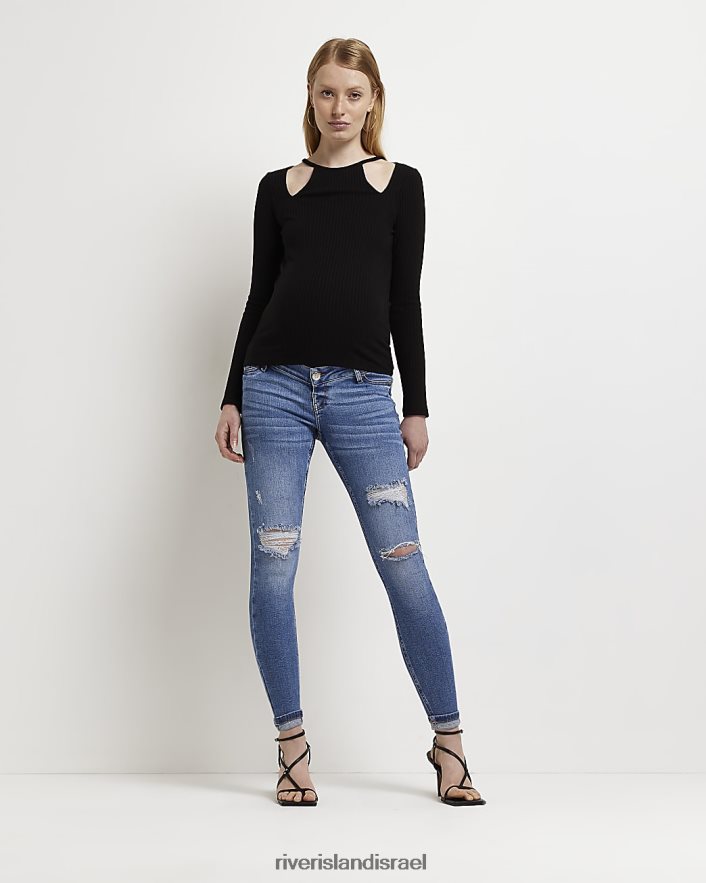 לבוש River Island סקיני ג'ינס להריון עם גזרה נמוכה כְּחוֹל נשים BDZ4085358