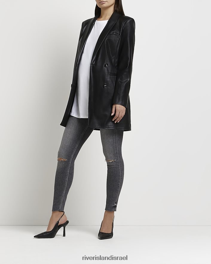לבוש River Island ג'ינס סקיני הריון קרעים באמצע העלייה אפור נשים BDZ4085366
