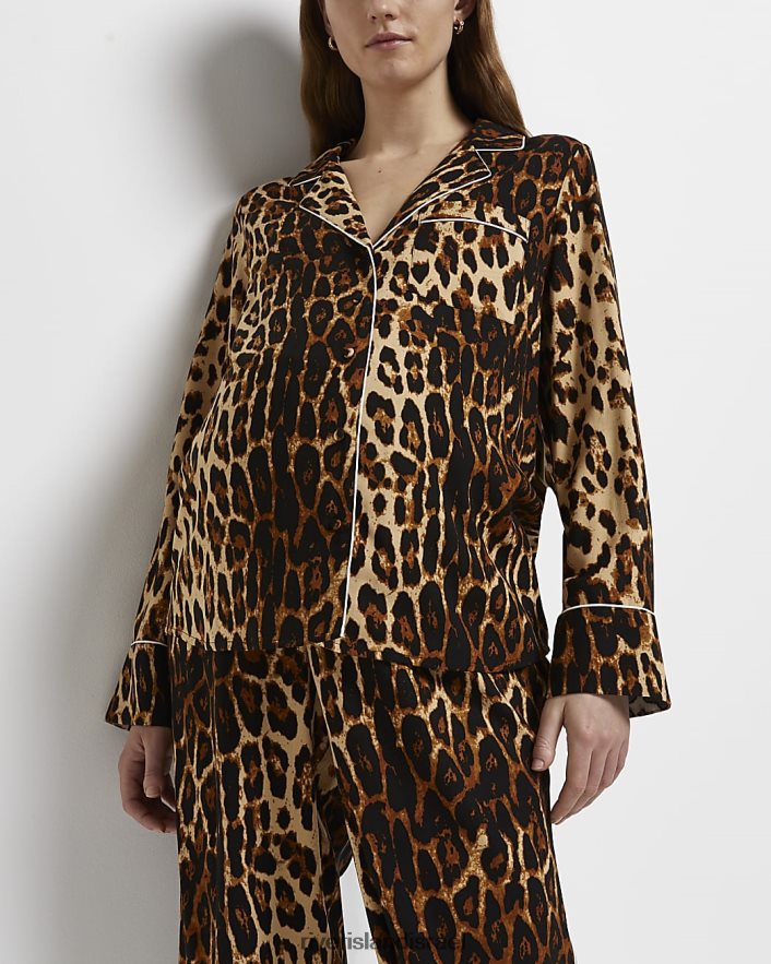 לבוש River Island חולצת פיג'מה להריון בהדפס נמר חום נשים BDZ4085374