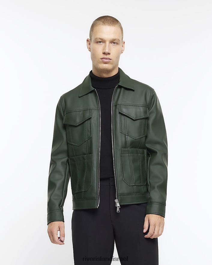 לבוש River Island ז'קט מערבי דמוי עור בכושר רגיל ירוק גברים BDZ4085380