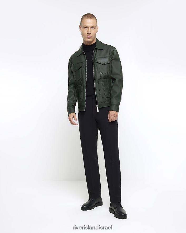לבוש River Island ז'קט מערבי דמוי עור בכושר רגיל ירוק גברים BDZ4085380