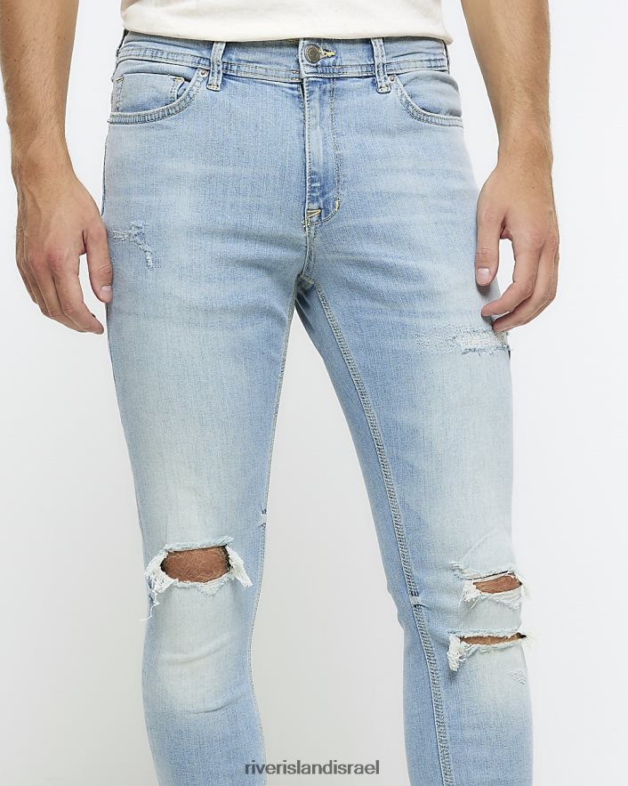 לבוש River Island ספריי קרע על סקיני ג'ינס כחול בהיר גברים BDZ4085382