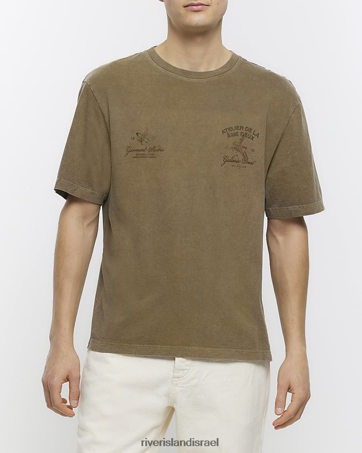 לבוש River Island חולצת טריקו גרפית בכושר אוברסייז חום שטוף גברים BDZ4085388