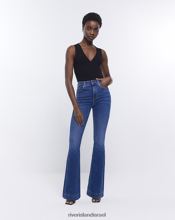 לבוש River Island ג'ינס עם מותניים גבוהים כְּחוֹל נשים BDZ408539
