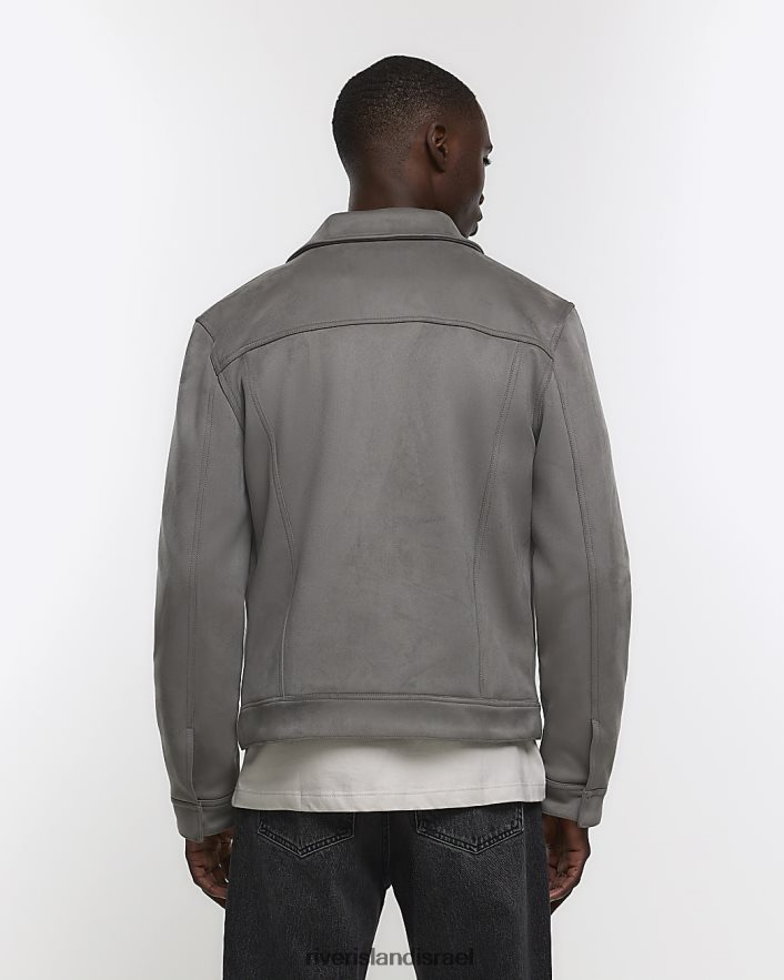 לבוש River Island ז'קט ווסטרן זמש בכושר רגיל אפור גברים BDZ4085394