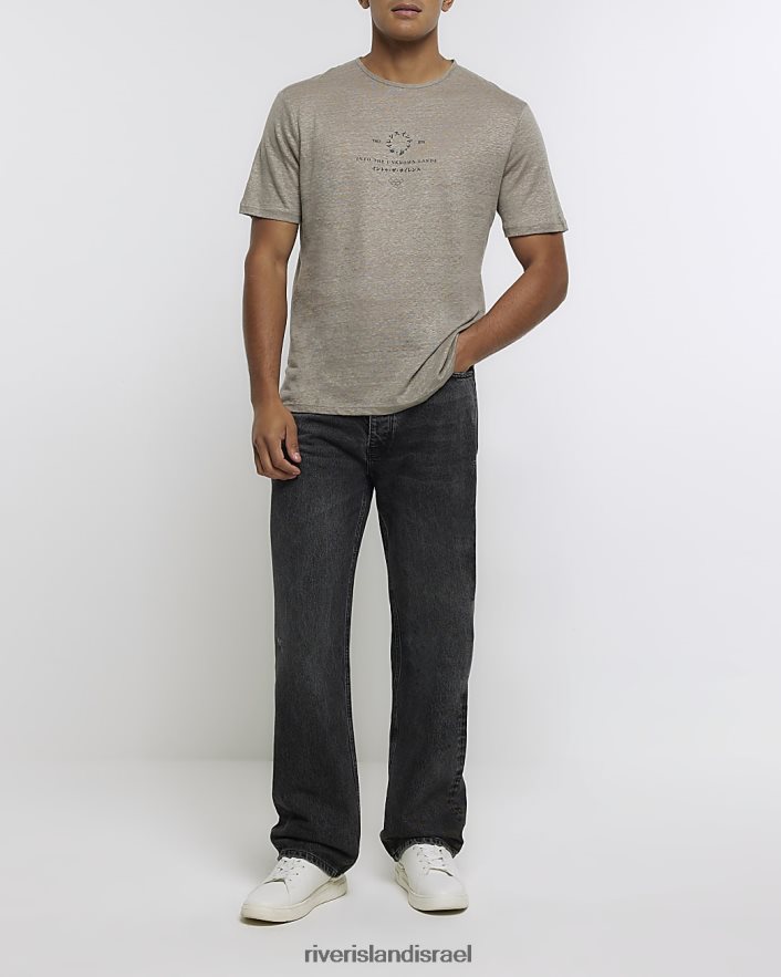 לבוש River Island חולצה גרפית בכושר רגיל אפור גברים BDZ4085409