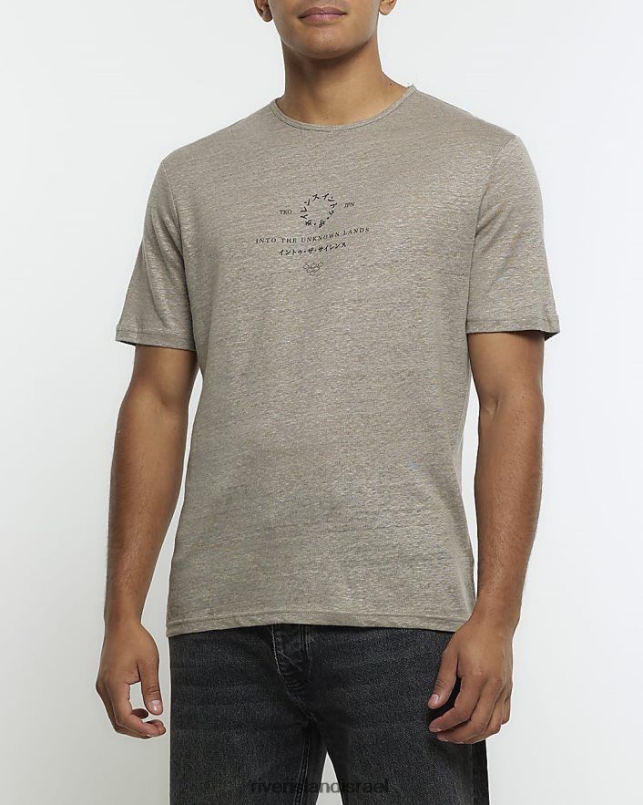 לבוש River Island חולצה גרפית בכושר רגיל אפור גברים BDZ4085409
