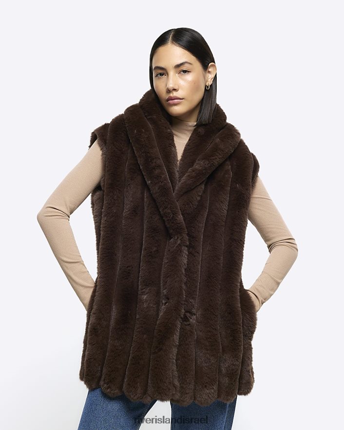 לבוש River Island ג'ילת פרווה מלאכותית חום נשים BDZ408541