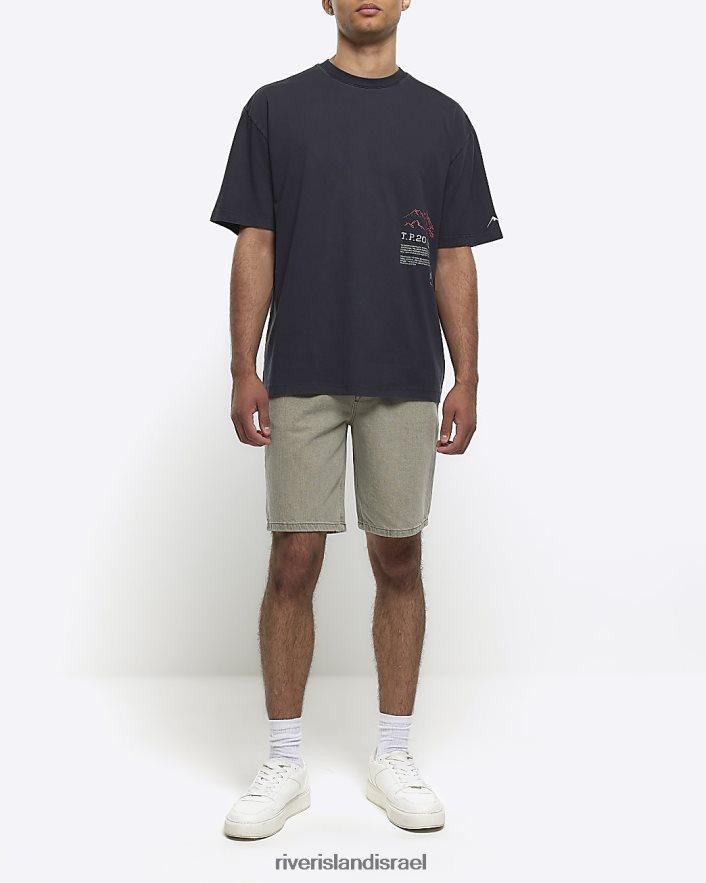 לבוש River Island חולצת טריקו עם הדפס גרפי בכושר אוברסייז אפור גברים BDZ4085435