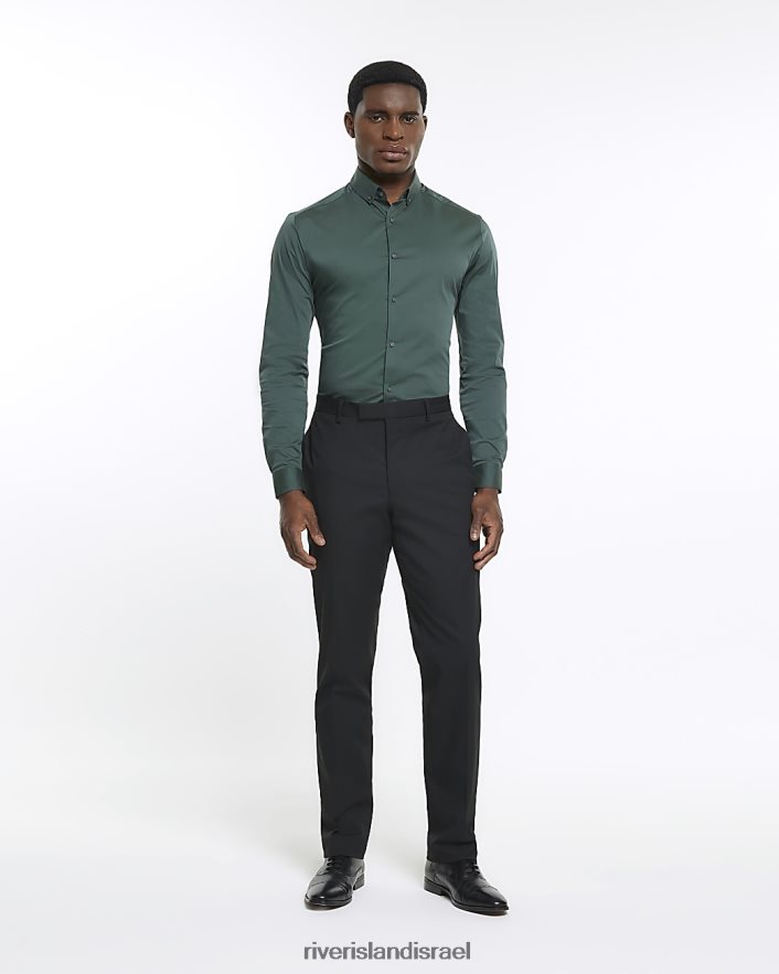 לבוש River Island חולצה חכמה בהתאמה לשרירים חָקִי גברים BDZ4085437