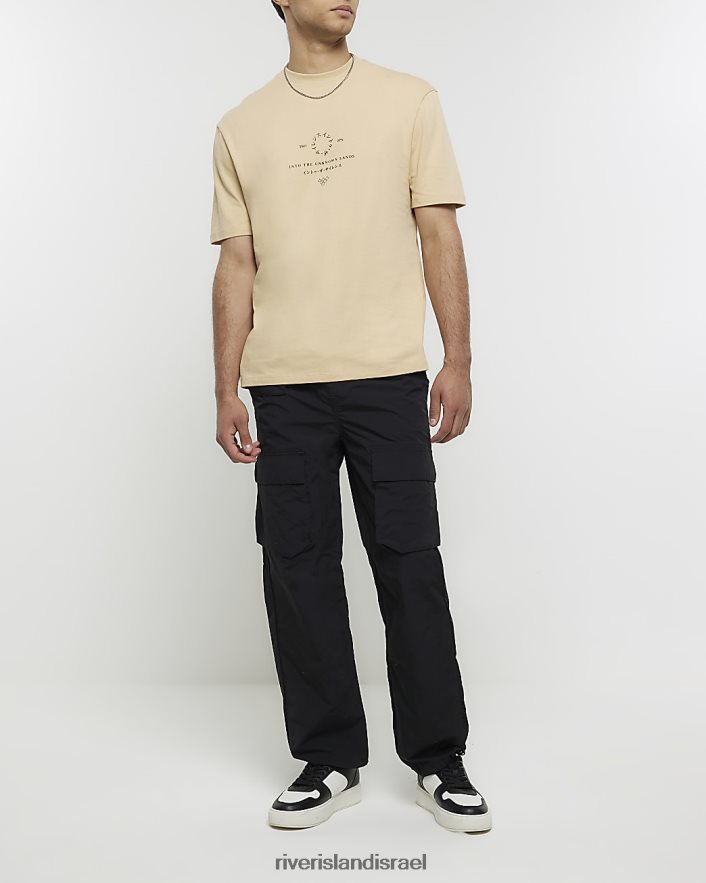 לבוש River Island חולצת טריקו גרפית יפנית בכושר רגיל אֶבֶן גברים BDZ4085440