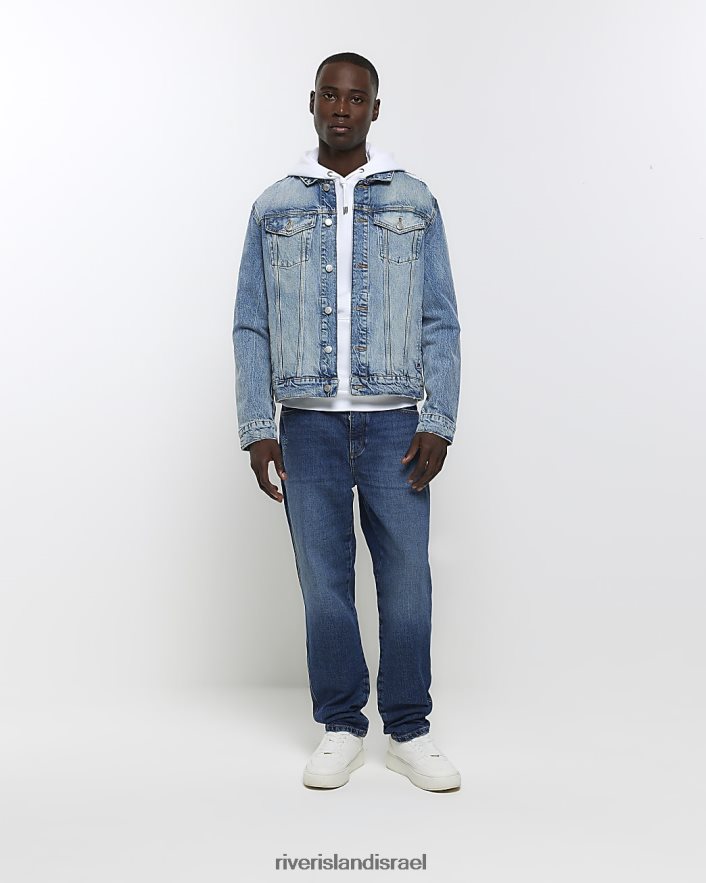לבוש River Island ז'קט ג'ינס בהתאמה רגילה כְּחוֹל גברים BDZ4085447