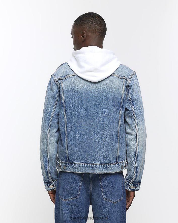 לבוש River Island ז'קט ג'ינס בהתאמה רגילה כְּחוֹל גברים BDZ4085447