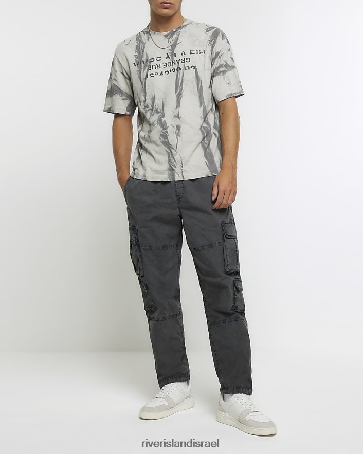לבוש River Island חולצת טריקו בגזרה גרפית בכושר אוברסייז אפור גברים BDZ4085450