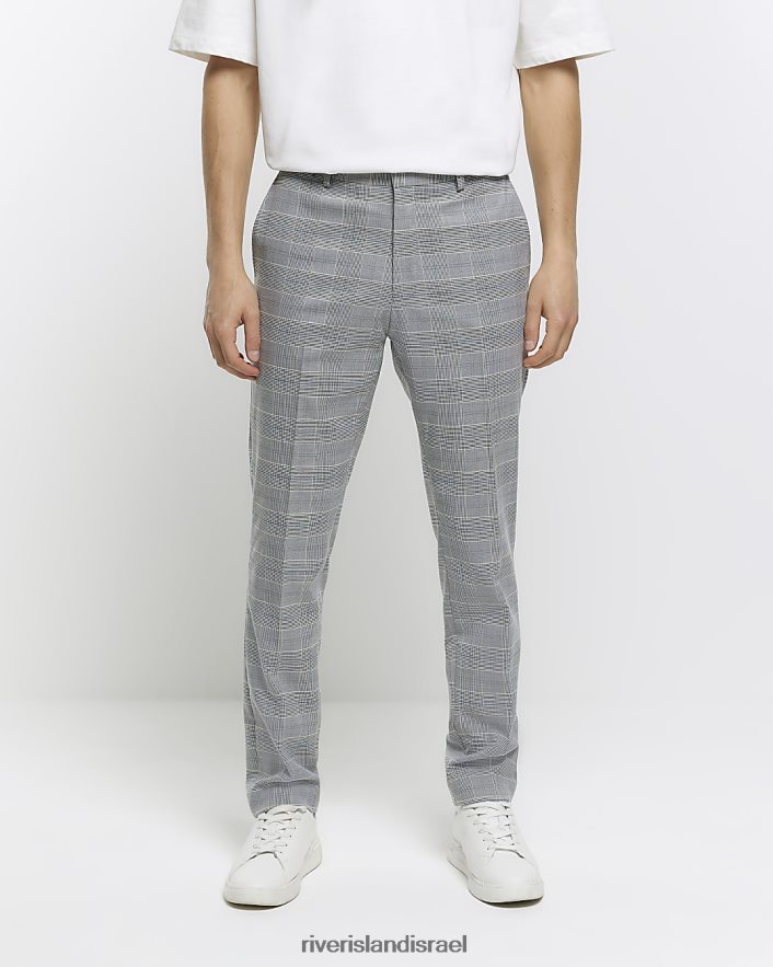 לבוש River Island מכנסיים משובצים בגזרה דקיקה אפור גברים BDZ4085455