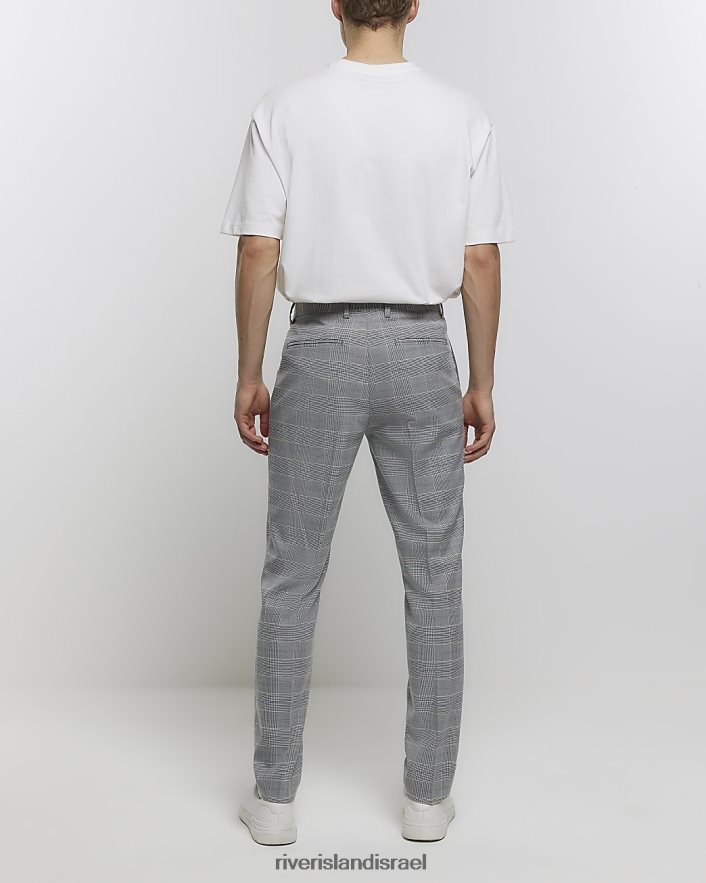 לבוש River Island מכנסיים משובצים בגזרה דקיקה אפור גברים BDZ4085455