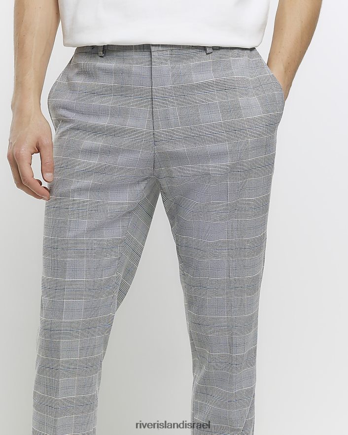 לבוש River Island מכנסיים משובצים בגזרה דקיקה אפור גברים BDZ4085455