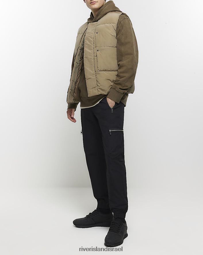 לבוש River Island קפוצ'ון בכושר רגיל חאקי שטוף גברים BDZ4085457