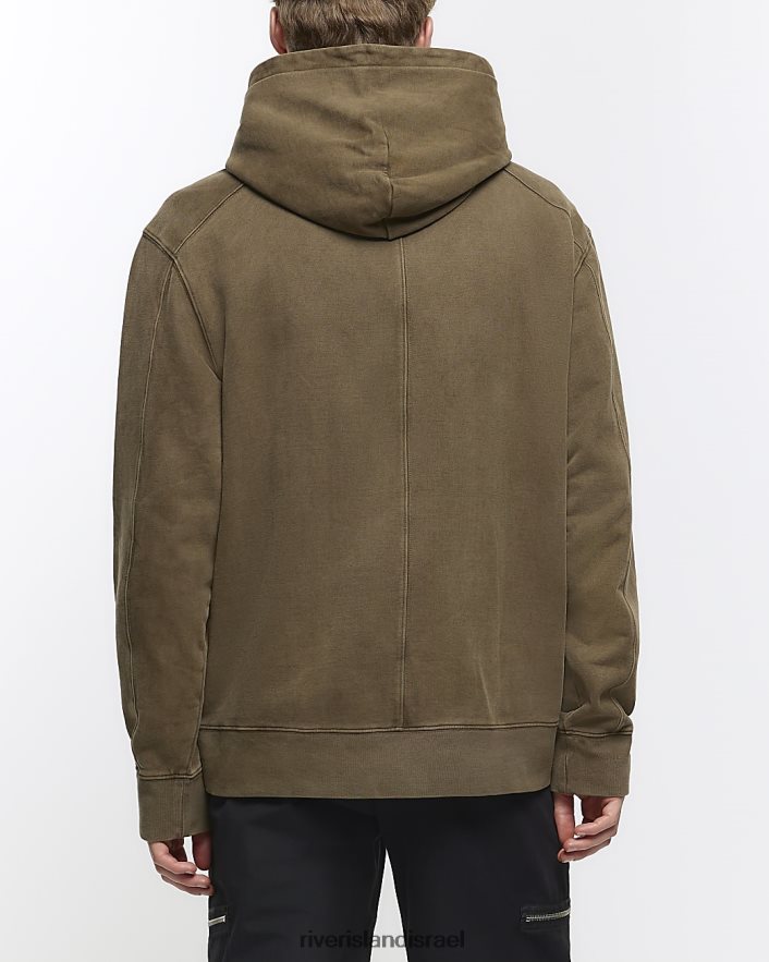 לבוש River Island קפוצ'ון בכושר רגיל חאקי שטוף גברים BDZ4085457
