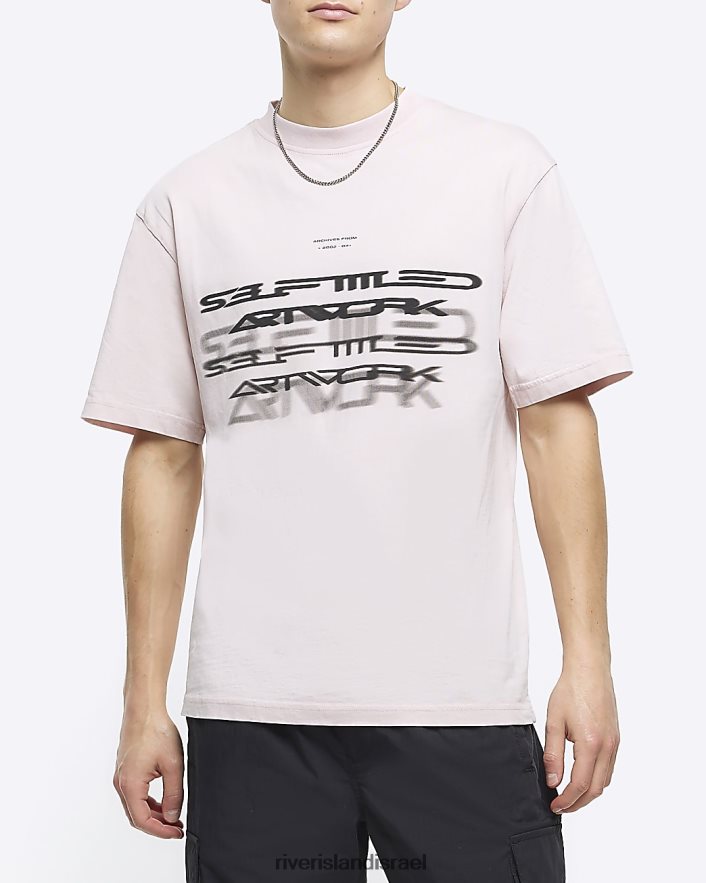 לבוש River Island חולצת טריקו גרפית מטושטשת בהתאמה רגילה וָרוֹד גברים BDZ4085462