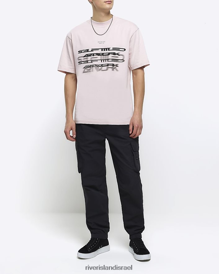 לבוש River Island חולצת טריקו גרפית מטושטשת בהתאמה רגילה וָרוֹד גברים BDZ4085462