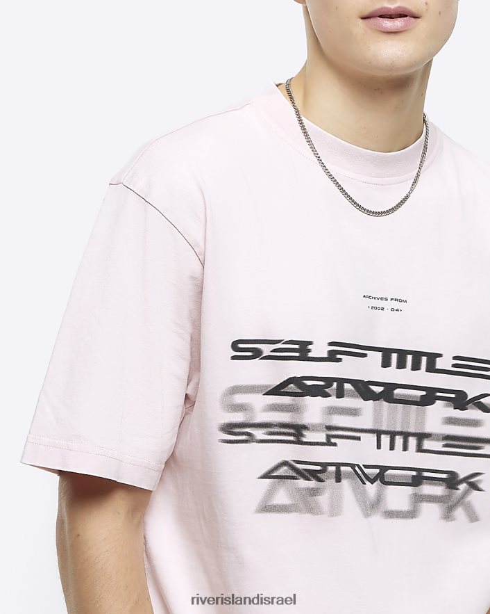 לבוש River Island חולצת טריקו גרפית מטושטשת בהתאמה רגילה וָרוֹד גברים BDZ4085462