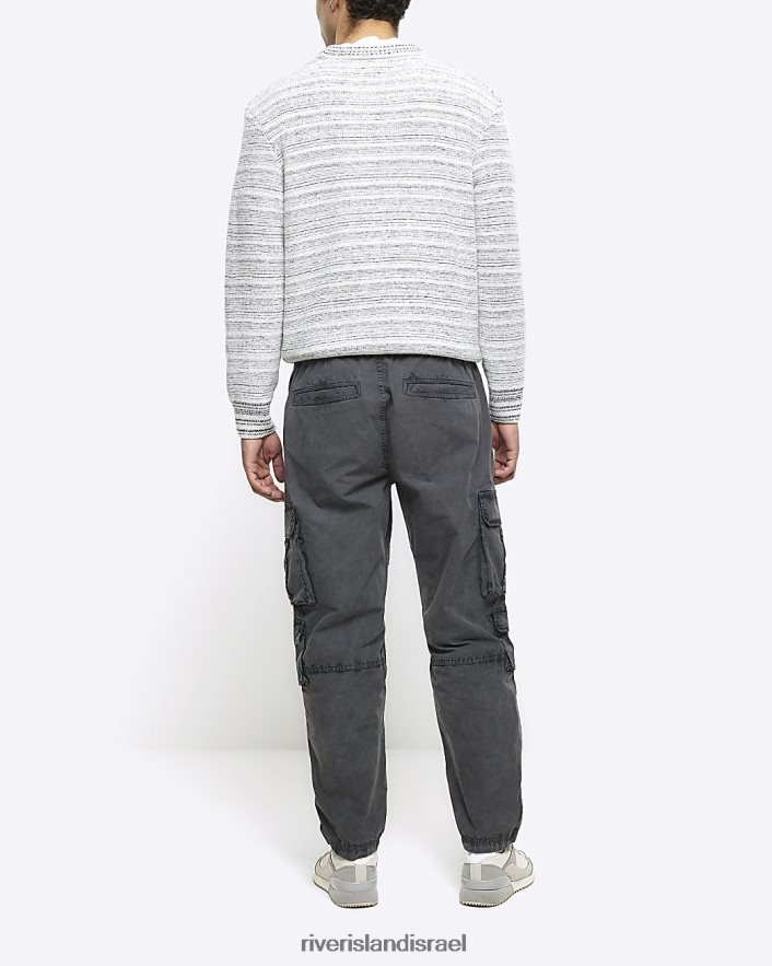 לבוש River Island מכנסי מטען בכושר רגיל אפור שטוף גברים BDZ4085463
