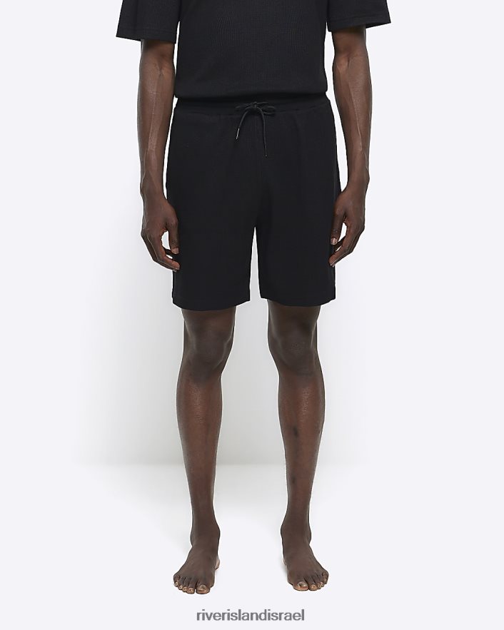 לבוש River Island מכנסי טרקלין וופל בכושר רגיל שָׁחוֹר גברים BDZ4085468