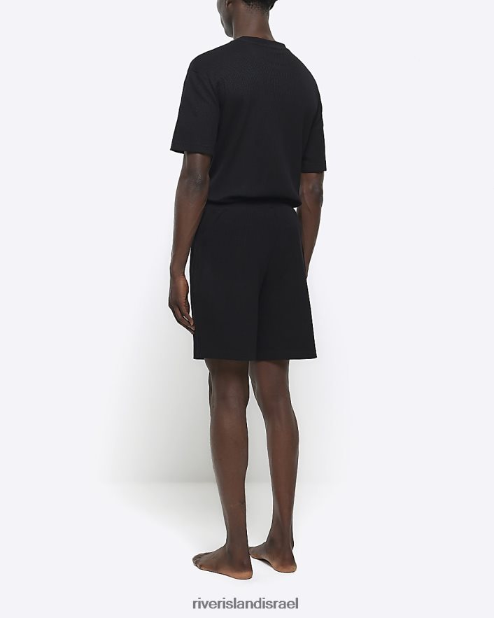 לבוש River Island מכנסי טרקלין וופל בכושר רגיל שָׁחוֹר גברים BDZ4085468