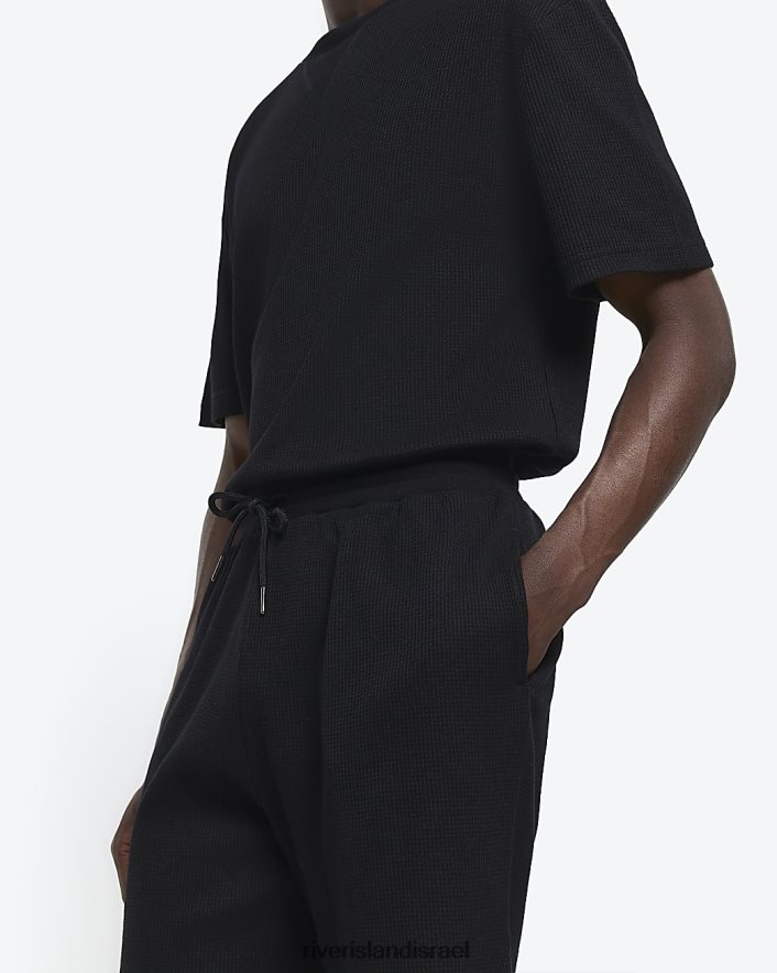 לבוש River Island מכנסי טרקלין וופל בכושר רגיל שָׁחוֹר גברים BDZ4085468
