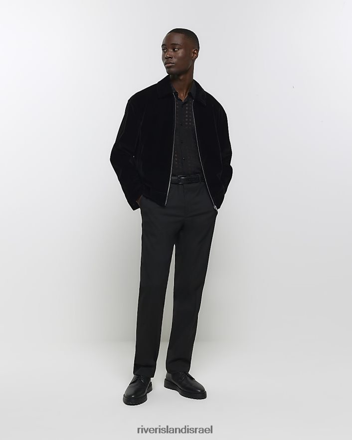 לבוש River Island ז'קט הרינגטון מקטיפה בכושר רגיל שָׁחוֹר גברים BDZ4085472