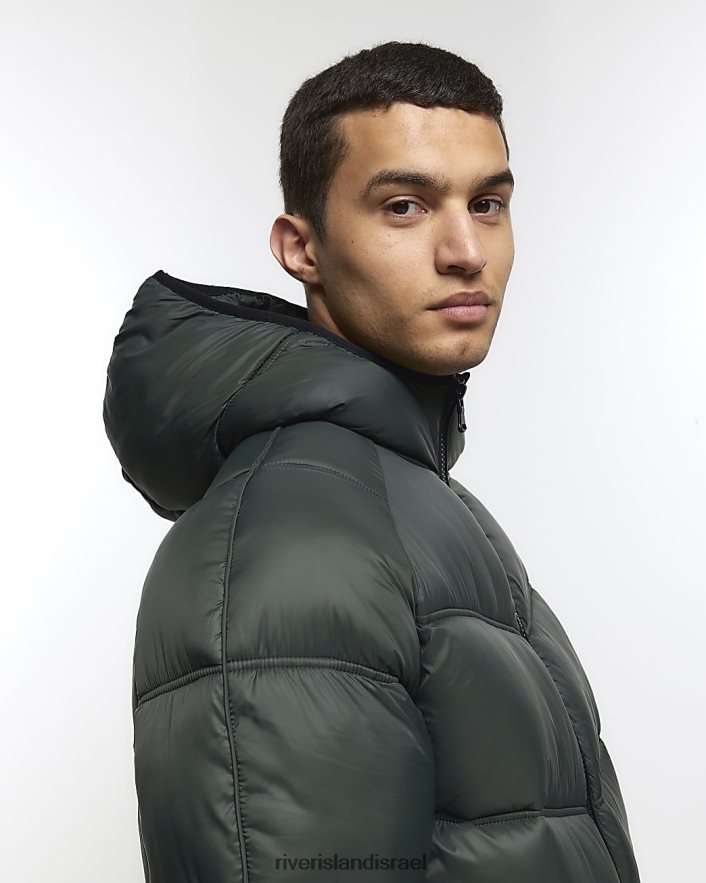 לבוש River Island ז'קט קפוצ'ון בכושר רגיל ירוק כהה גברים BDZ4085481