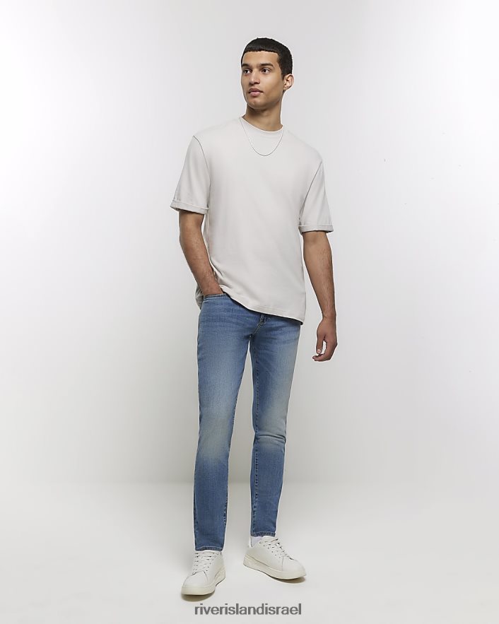 לבוש River Island ג'ינס דהה בגזרת סקיני כְּחוֹל גברים BDZ4085483