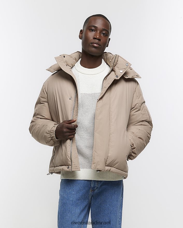 לבוש River Island מעיל פארקה עם קפוצ'ון בכושר רגיל חום גברים BDZ4085488
