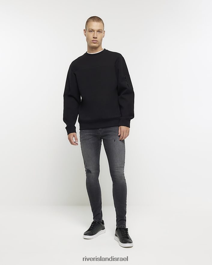 לבוש River Island ספריי על ג'ינס קרעים בגזרה סופר סקיני שָׁחוֹר גברים BDZ4085497