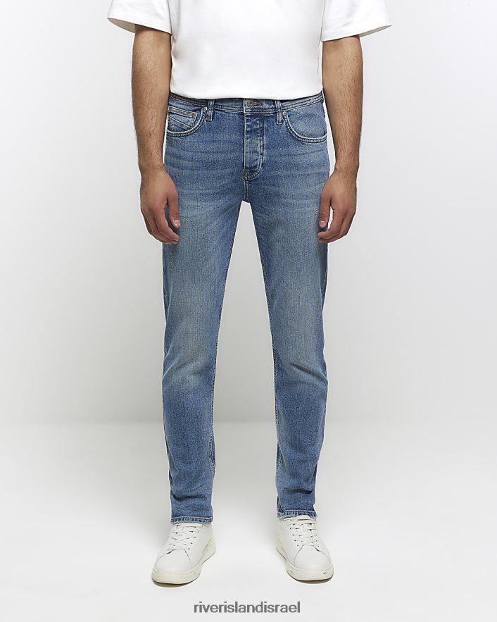לבוש River Island ג'ינס דהוי בגזרה דקיקה כְּחוֹל גברים BDZ4085499
