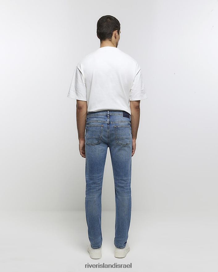 לבוש River Island ג'ינס דהוי בגזרה דקיקה כְּחוֹל גברים BDZ4085499