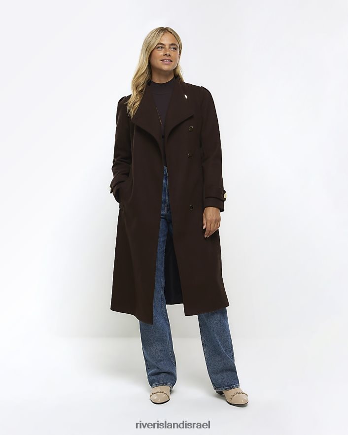 לבוש River Island מעיל מעטפת חגורה ליפול חום נשים BDZ40854