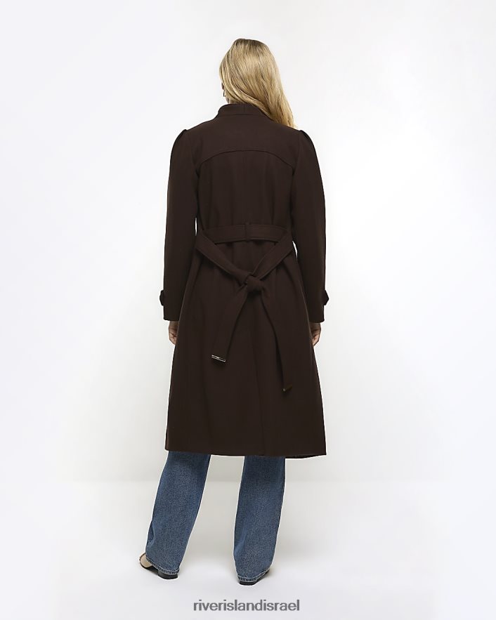 לבוש River Island מעיל מעטפת חגורה ליפול חום נשים BDZ40854