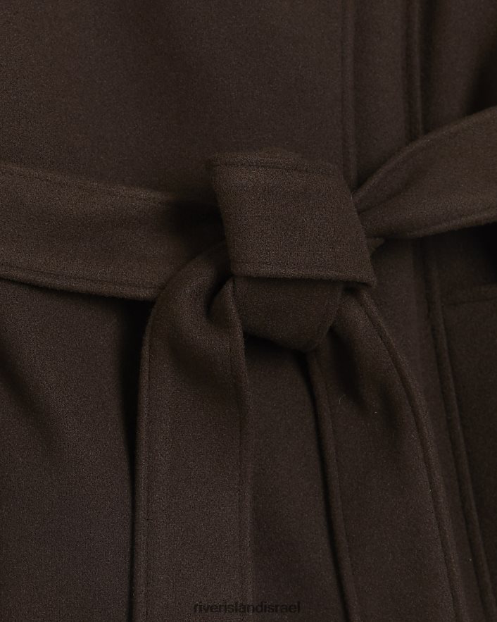 לבוש River Island מעיל מעטפת חגורה ליפול חום נשים BDZ40854