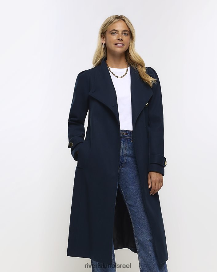 לבוש River Island מעיל מעטפת חגורה חיל הים נשים BDZ40855