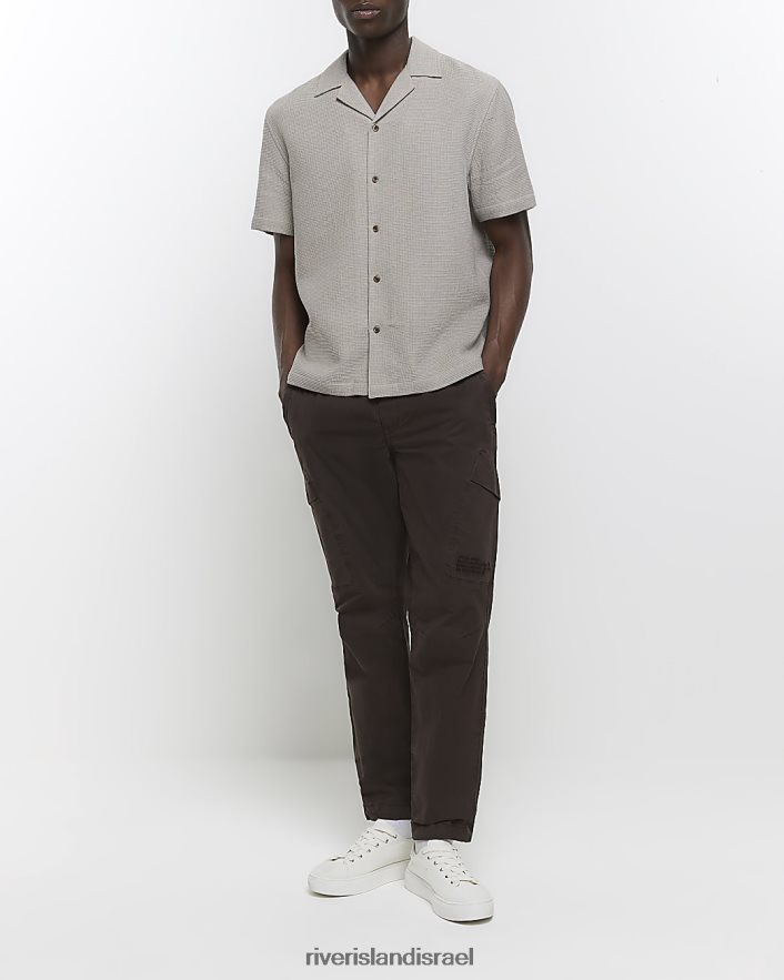 לבוש River Island חולצה במרקם וופל בכושר רגיל אֶבֶן גברים BDZ4085502