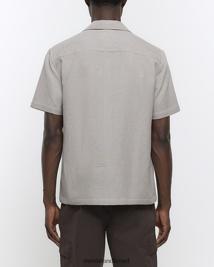 לבוש River Island חולצה במרקם וופל בכושר רגיל אֶבֶן גברים BDZ4085502