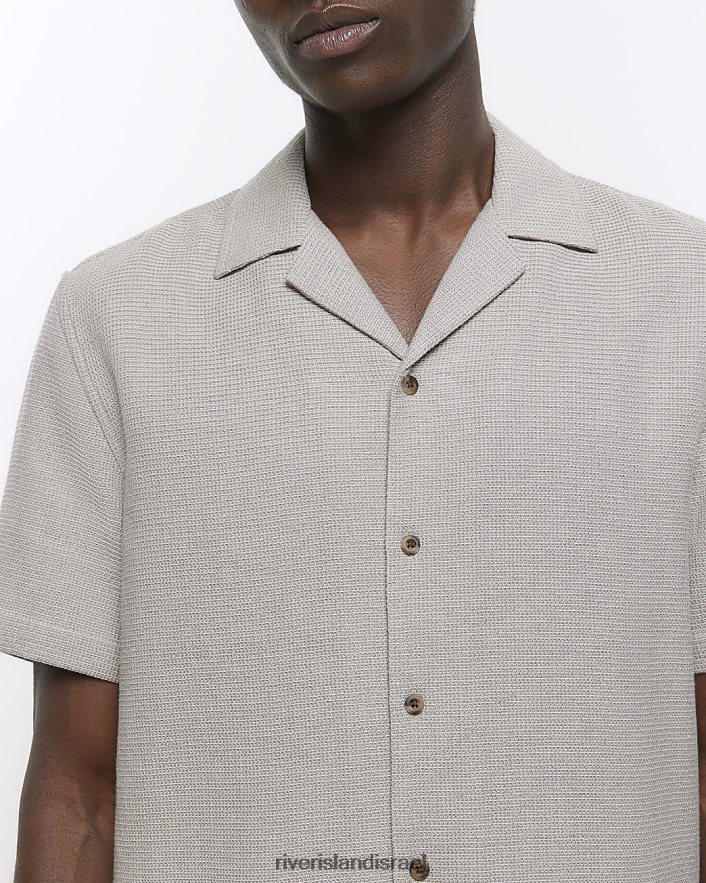 לבוש River Island חולצה במרקם וופל בכושר רגיל אֶבֶן גברים BDZ4085502