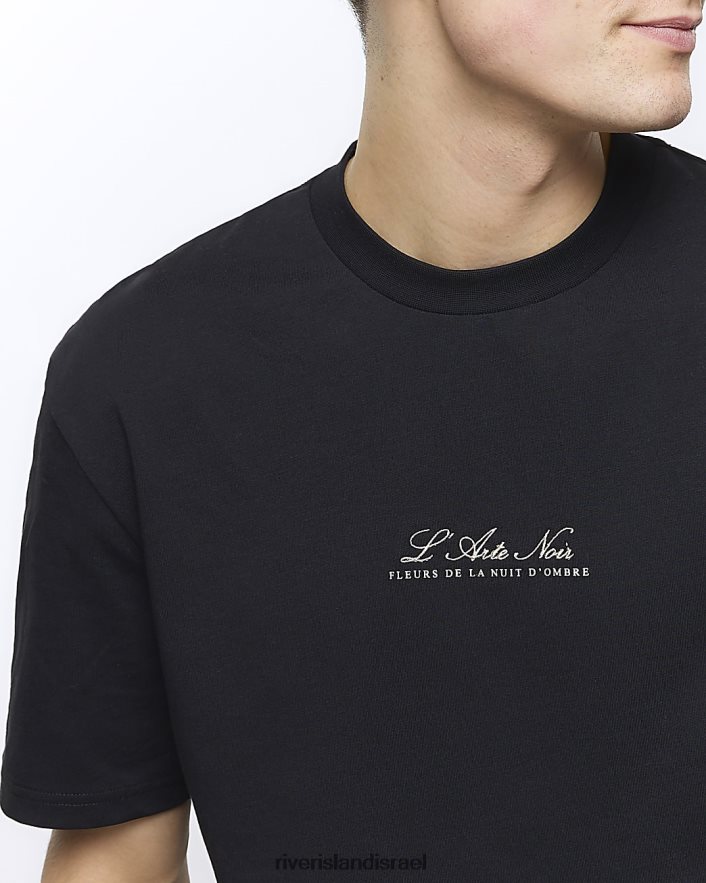 לבוש River Island חולצת טריקו גרפית פרחונית בכושר רגיל שָׁחוֹר גברים BDZ4085509